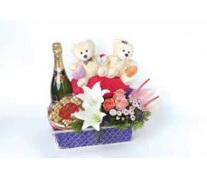 Wine Chocolate Bear With Flower Arrangement